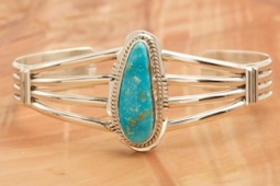 Native American Indian Kingman Turquoise Sterling Silver Bracelet